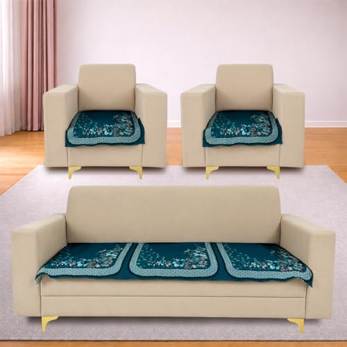 Image of Homerz 'Brooklyn Series' Premium Sofa Cover | Quilted Floral Design | Non-Slip Washable Sofa Protector | Soft Anti Slip Fabric (Teal, 5 (3+1+1) Seater, Only Seat Cover)