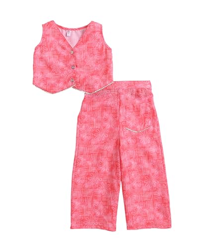 Image of The Magic Wand Woven Digital Printed Co-ord Set For Kids Girls, Sleeveless Top With Palazzo Pant Two-Piece Western Stylish Clothing Set For Festivals