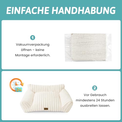 COZY KISS Orthopädisches XL Katzenbett - 80x60x33cm Cord-Kunstfell Hundebett-Sofa für Haushalte mit Mehreren Katzen und Kleine Hunde, Kuscheliges Waschbare Katzensofa mit Kopf- und Nackenstütze, Creme