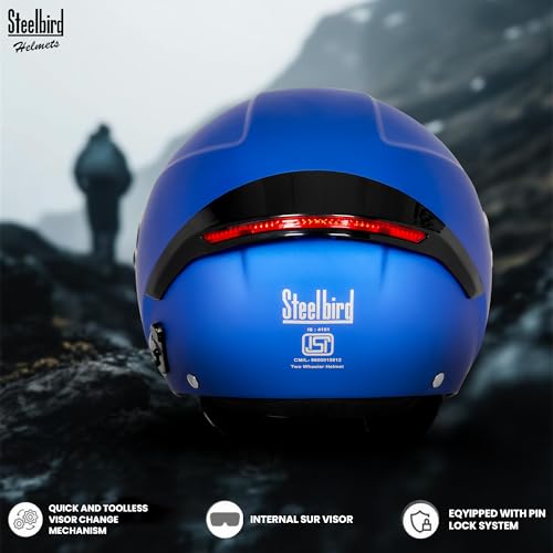 Image of Steelbird SBH-64 Brutal Plus Reflector ISI Certified Open Face Helmet for Men and Women with Extra Smoke Visor
