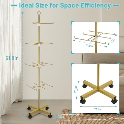 Image of Flenpptly Retail Display Stand Rotating Display Stand 4 Tier Spinning Display Stand for Craft Shows, Jewelry, Keychain, Earring Adjustable Height Retail Display Racks (Gold)