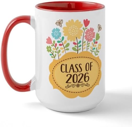 CafePress Class Of 2026 Graduate Floral 15 oz (444 ml) Ceramic Coffee Mug