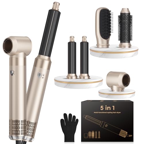 Image of 5 in 1 Hair Dryer Brush Set,Professional Hot Air Styler, Air Curling Wrap Styler,Detachable Blow Dryer Brush with Auto Wrap Curlers,Hair Styling Tools for Straight /Curl /Drying /Smoothing
