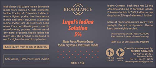 Image of Bio Balance Lugol's Iodine 5% Solution 2 fl.oz., Extra Pure Grade, 6.25mg Iodine Per Drop, Heavy Metals Free, Preservative Free, Glass Dropper Bottle, 60ml