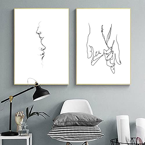 Toile dessin au trait affiche amour pour toujours pour décor de salon scandinave