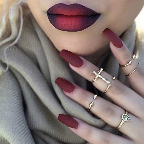 144 Pcs Matte Press on Nails Coffin Short，6 Packs Medium Fake Nails，Acrylic Ballerina Solid Colors Matte False Nails Set with Nail File for Women