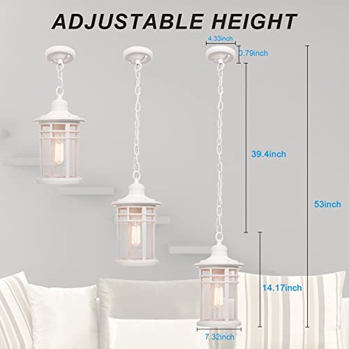 Image of Darkaway Large Outdoor Pendant Lights for Porch, 15inch Outdoor Chandelier Hanging Porch Lights Ceiling Mount Aluminum with Seeded Glass for Front Porch Gazebo Patio (Large, White)