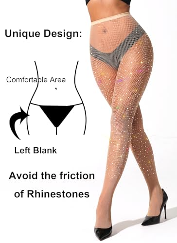 Image of VEBZIN More Sparkly Fishnets Tights Fishnet Stockings Rhinestone Fishnet Tights for Women