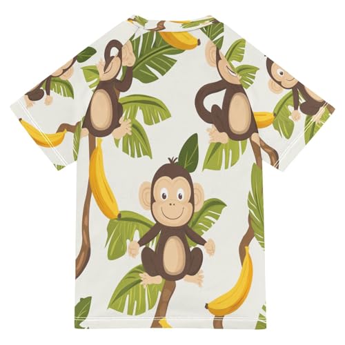 Boys Short Sleeve T-Shirts Banana Cute Monkey Rashguard Kids Swim Shirts Sun UPF 50+2