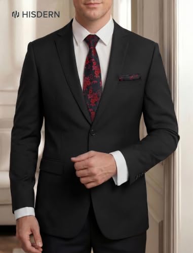 Image of HISDERN Extra Long Ties for Men Classic Floral Tie and Pocket Square Elegant Silk Necktie Handkerchief Set Wedding Party