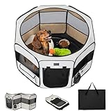 PETSFIT Portable Dog Playpen,36" Dog Play Pen Indoors with Removable Waterproof Mat & Zippered Roof | RV, Camping, Travel Dog Pen | Whelping & Cat Observation Space(36" L x 36" W x 21" H)