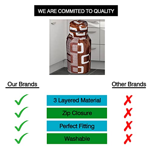 Image of Polyester 3-Layered LPG Gas Cylinder Cover with Zip Enclosure (Color-Geometric Brown, Size-26x14 Inches)