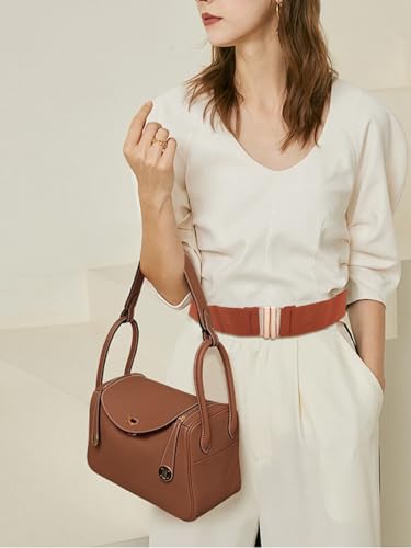 1Pcs Polyester Elastic Chain Belt, Alloy Clasp Waist Belt Saddle Brown Adjustable Stretch Waistband for Women Men Dresses Jeans Coats Overcoat Casual, 27-1/2 inch(70cm)3