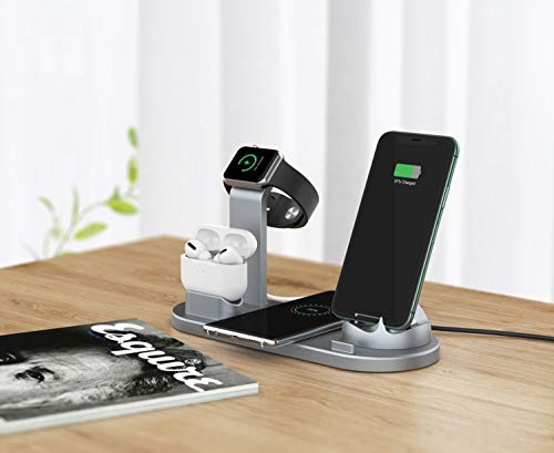 Image of 4 In 1 Usb Fast Wireless Charger Stand For Smartwatches (Gray)