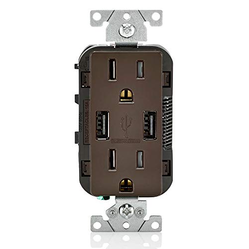 Leviton T5632-B 15-Amp USB Charger/Tamper Resistant Duplex Receptacle, Brown, 1-Pack