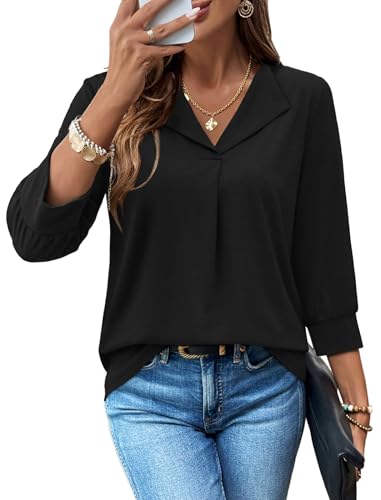 Image of WIHOLL 3 /4 Length Sleeve Womens Tops Dressy Casual Blouses Summer Spring Trendy Business Outfits Fashion Clothing
