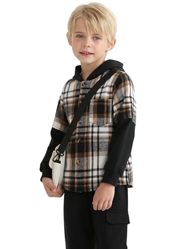 Image of 2Pcs Boys Clothes Sweatsuit Set Hoodie Flannel Plaid Shirt and Jogger Pants for Kids Fall Winter Spring Outfits