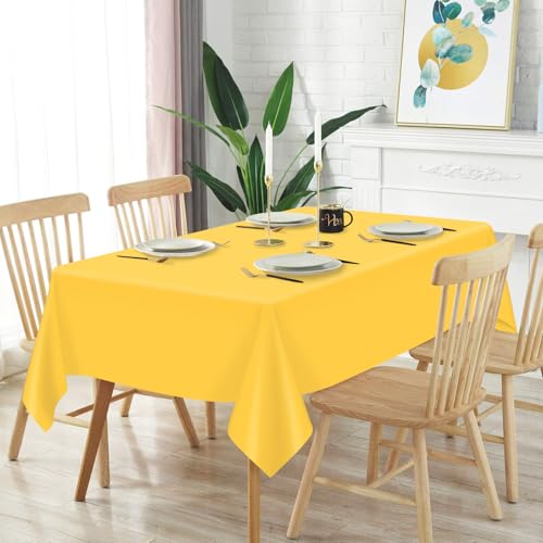 Image of Mulbozy 12 Pcs Yellow Plastic Tablecloth for Rectangle Table, 54 x 108 inches Disposable Yellow Party Table Covers for Birthday, Anniversary, Wedding, Fine Dining, Graduation Party Decoration