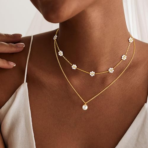 Pearl Necklaces for Women - 18K Gold Plated Layered Pearl Necklaces Dainty Pearl Gold Choker Necklace Wedding Jewelry for Women Teen Gifts2