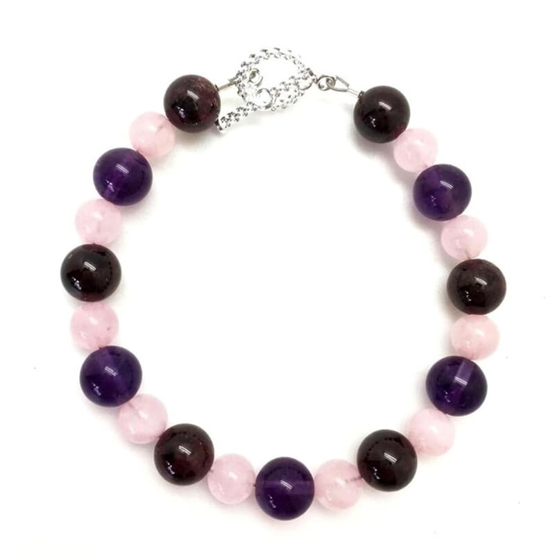 Bracelet en améthyste et grenat de 10mm de qualité supérieure