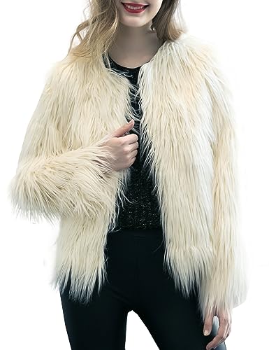 Womens Faux Fur Coat Open Front Furry Jacket Long Sleeve Shaggy Warm Coats Outerwear