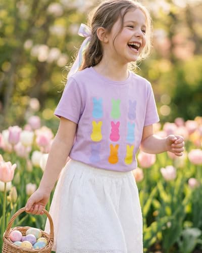 Image of Ritatte Kids Girls Easter Shirt Cute Bunny Rabbit Graphic T-Shirt Happy Easter Tees Funny Casual Short Sleeve Tops 7-12Y