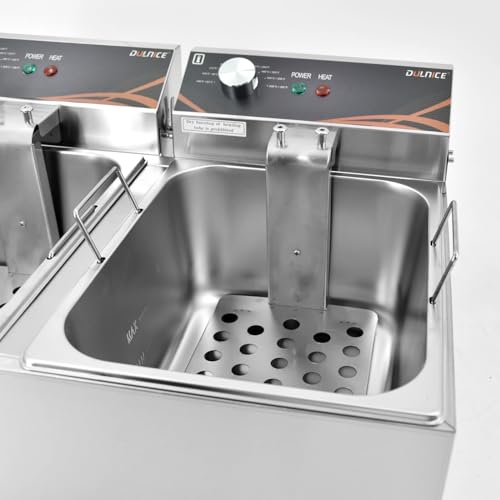 DULNICE Fritteuse Commercial Friteuse Mit Fett 3000W*2, Elektrische Friteuse öl 6L*2 Doppeltem Korb & Deckel, Edelstahl Fritteusen Leicht zu Reinigen 60°C-200°C Fritteuse Mit öl für Küche – Bild 7