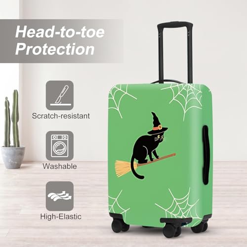 Witch Cat Luggage Cover 18-32 Inch - Cats in Web on Green Suitcase Protector, Durable for Festival Trips2