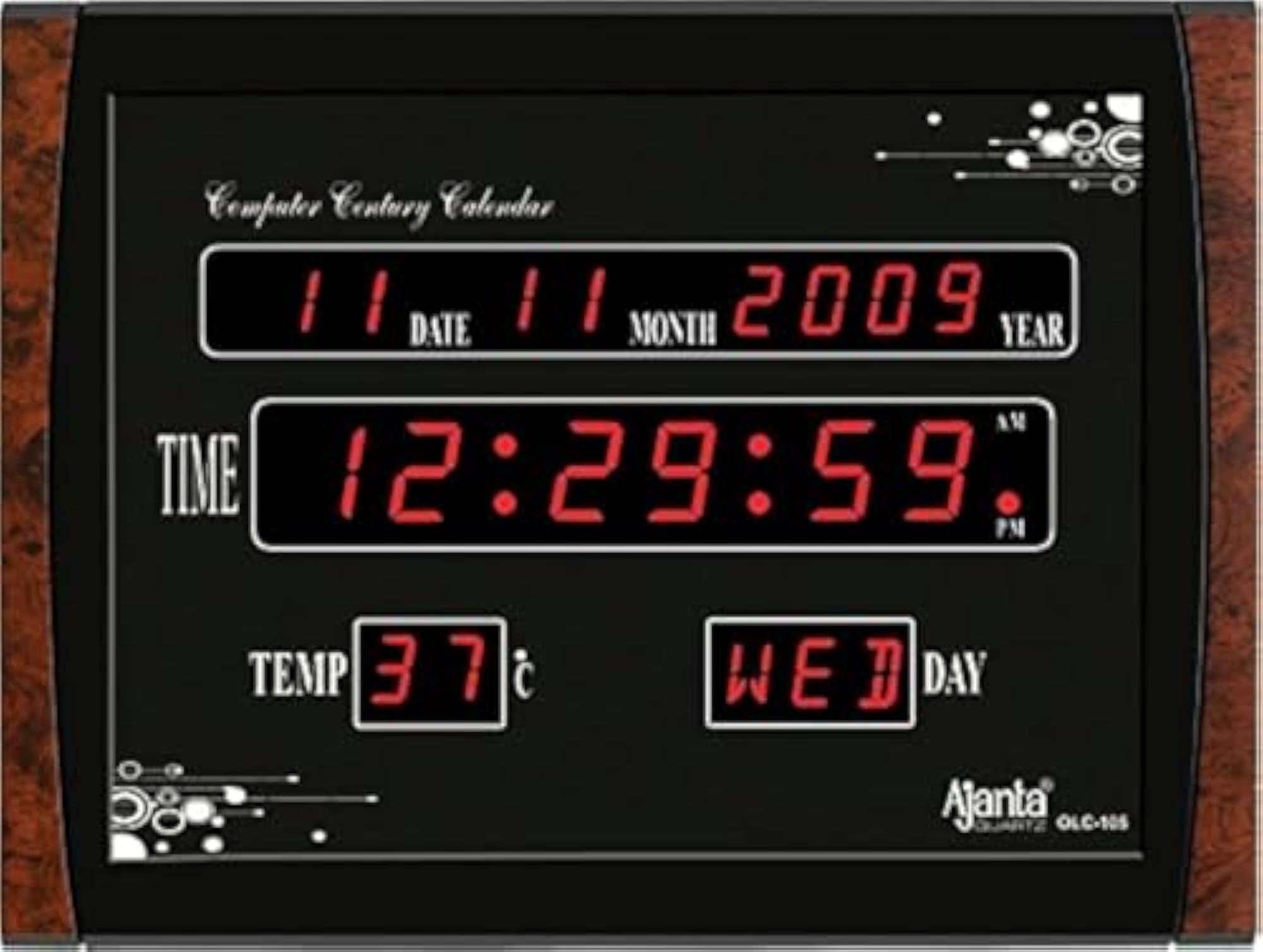 Plastic Abstract Digital Red LED Rectangle Wall Clock