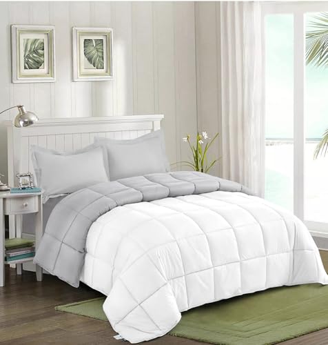 Image of Quilt for All Season 150 GSM Comforter Duvet /Ac Blanket Single Bed Soft Microfiber Lightweight (60 inch X 90 inch Inches) - Single Bed Comforter - White /Silver Grey Color