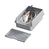 Stainless Steel Cat Litter Box with Lid Large Litter Box for Big Cats Non-Stick Stainless Steel Cat Boxes High Sides, Kitten Metal Boxes, Anti-Leakage, Easy to Clean 6''Deep