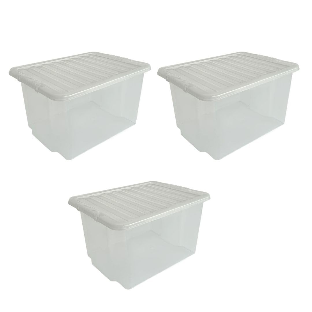 Aspect Pack of 3 Transparent Plastic Storage Bins with Lids Sturdy Design for Stackable Organization Ideal for Home & Accessory Storage Versatile and Functional Storage Solutions (White, 30 Litres)