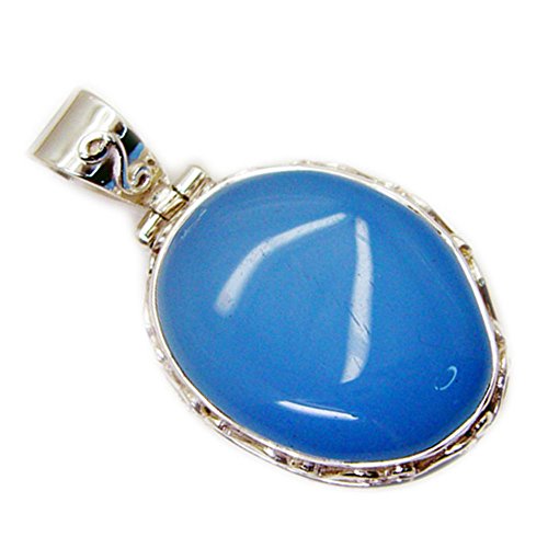 Pendentif en argent 925 et calcédoine véritable ovale au style antique fait main