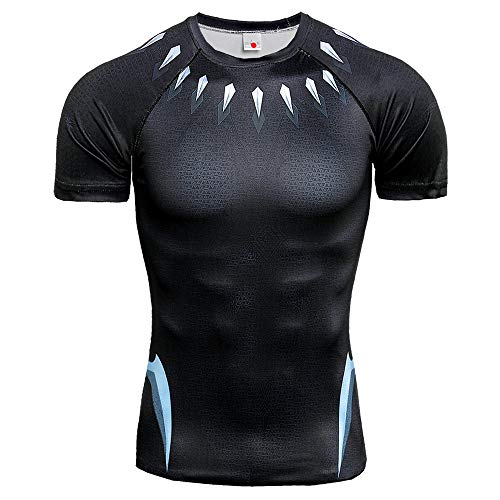 HOOLAZA Super Heroes - Camiseta de compresión de manga corta para hombre, color negro, Negro