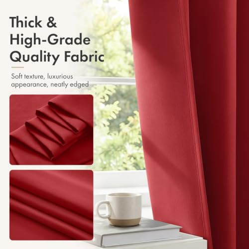 Image of MIULEE Christmas Red Blackout Curtains 63 Inch Length for Bedroom 4 Panels