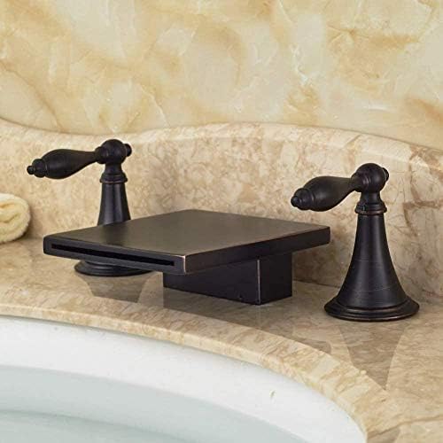 Robinet de lavabo double poignées en bronze huilé pour salle de bain rétro