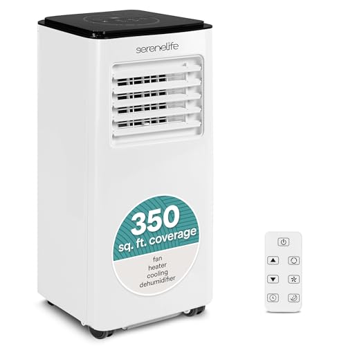 SereneLife 8000 BTU Portable Air Conditioner with Heat, Compact 4-in-1 Portable AC & Heater for Room Up to 350 Sq Ft with Dehumidifier & Fan Function, Remote Control, Window Mount Kit, 13