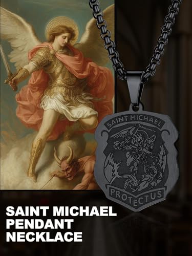 Image of U7 Saint Michael Necklace for Men,Stainless Steel /18K Gold Plated St Michael Archangel /Saint Benedict /Saint Christopher Pendant Amulet Necklace for Men Women