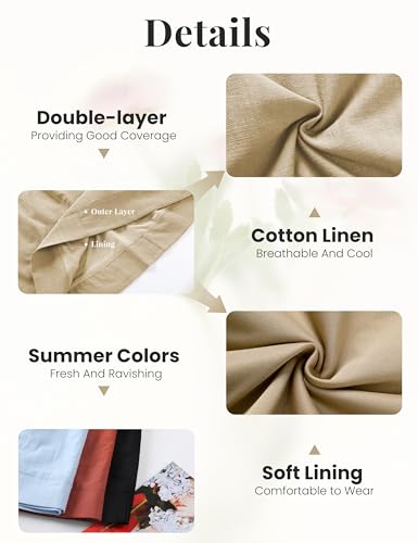 EsheSy Womens Cotton Linen Mini Skirts Drawcord Waist Short A-Line Skirts with Pockets3