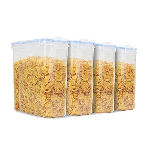 Pukkr Cereal Containers | Airtight Food Storage Dispenser | Kitchen Accessories | Easy Pour Lid | Set of 4 - Labels & Pen Included | Fresh Seal Clips (4 Litre)