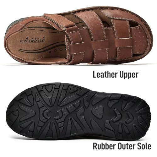 Image of Arkbird Men's Sandals, Closed Toe Leather Fisherman Outdoor Hiking Sport Shoes Summer