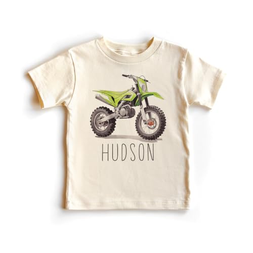 Personalized Green Dirt Bike Toddler Shirt - Custom Motorcycle Kids Name Tee - Boy Toddler Youth Kids Clothing