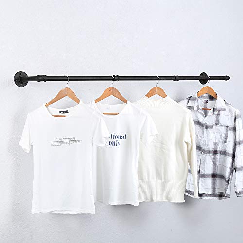 Industrial Pipe Clothing Rack Wall Mounted,Vintage Retail Garment Rack Display Rack Cloths Rack,Metal Commercial Clothes Racks For Hanging Clothes,Iron Clothing Rod Laundry Room(59In,Black) #TOP4