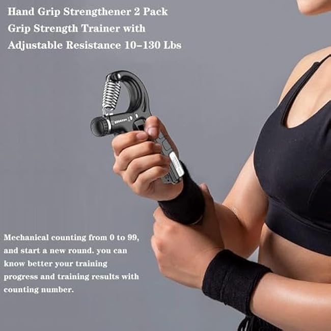 Hand Strengthener Grip 2 Pack, Hand Exercisers for Strength with Adjustable Resistance 10-130 Lbs,Hand Grip,Grip Strength Trainer for Muscle Building and Injury Recover