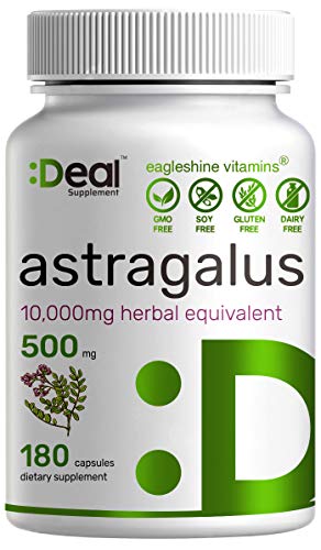Astragalus Capsules - Astragalus Root 500mg Per Serving, 180 Counts -10,000mg Herbal Equivalent - Long Term Immune Support | Promotes Cardiovascular Health