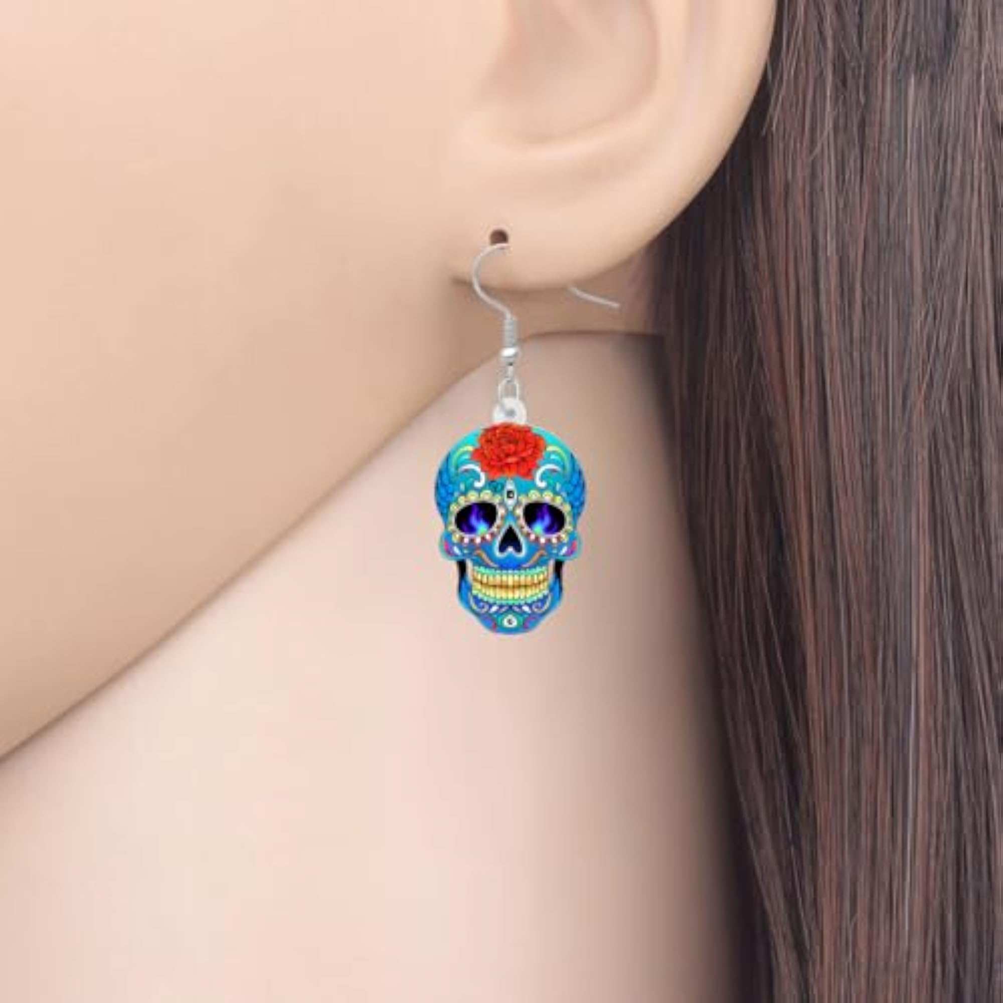 Women's Acrylic Drop Dangle Skeleton Skull Earrings, Novelty