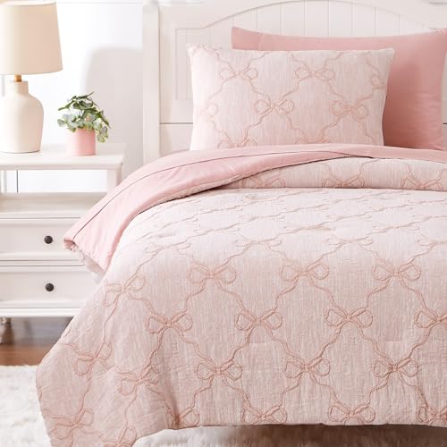 Twin Comforter Set with Sheets for Girls-5 Pieces Twin Bedding Sets with Pink Comforter, Sheets, Pillowcase & Sham for Kids (Pink Diamond, 66" X 86")