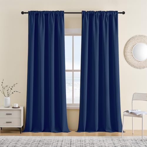 CUCRAF Blackout Curtains 108 inches Long, Room Darkening Window Curtain Panels, Rod Pocket Thermal Insulated Solid Drapes for Bedroom Living Room, 52x108 inch, Navy Blue, Set of 2 Panels