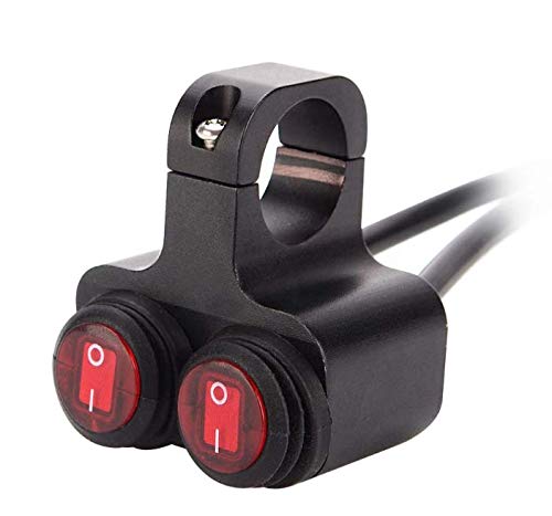 12v 16A Waterproof Motorcycle ATV 7/8″ Handlebar Double Control Kill Button Switch Headlight Hazard Brake Fog Light ON Off Switches (Red) CNC Aluminium Alloy Handlebars Switches