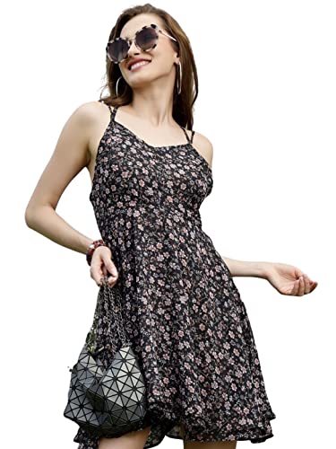 Image of Sera Women's Navy Blue Criss Cross Back fit and Flare Dress